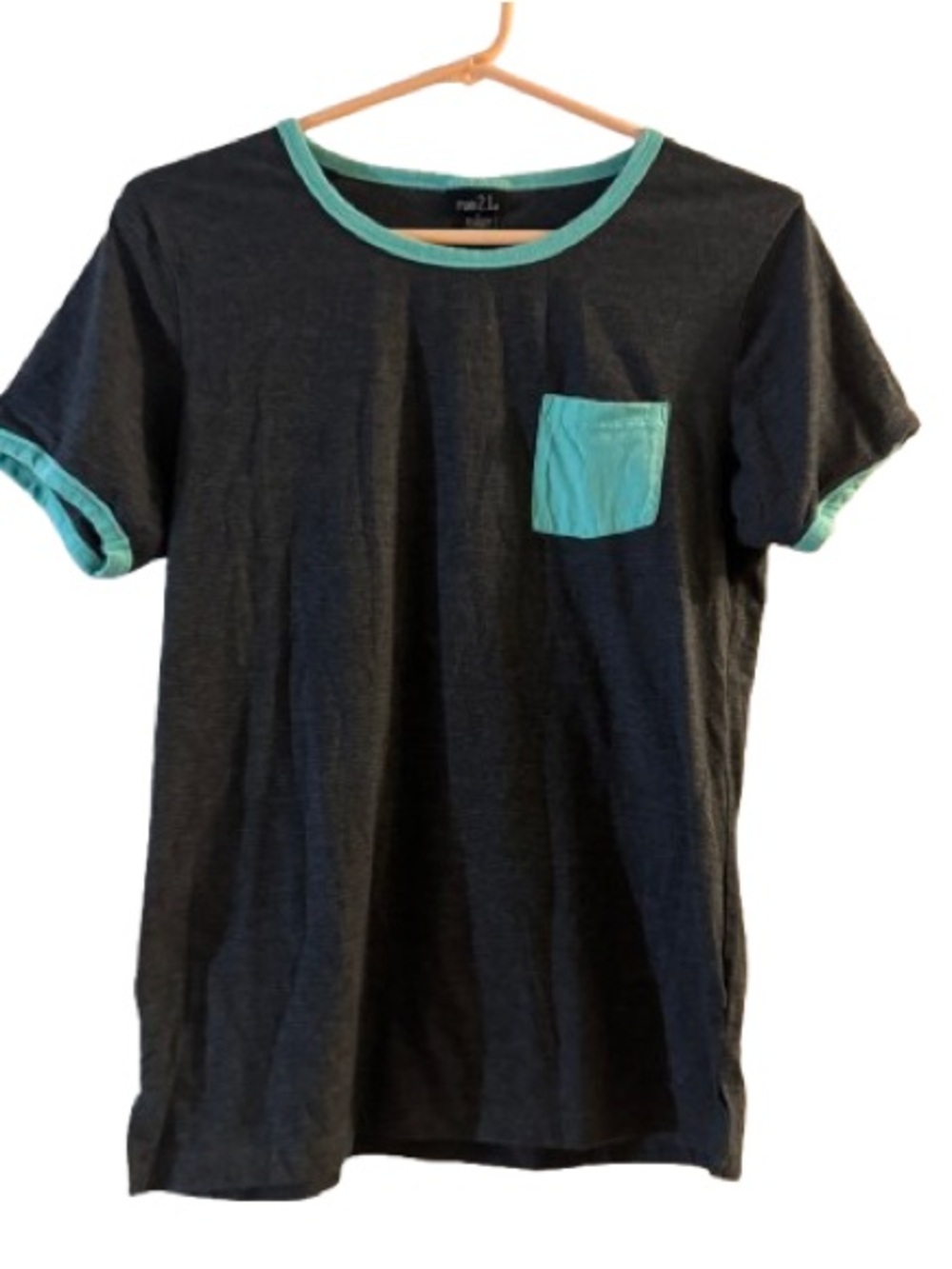 Rue21 Grey Tee with Teal Pocket & Trim